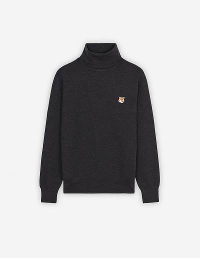 Dark Grey Men's Maison Kitsune Fox Head Patch Turtleneck Sweaters | AU-K0244