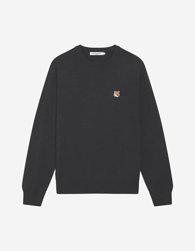 Dark Grey Men's Maison Kitsune Fox Head Patch Regular R-neck Jumper Sweaters | AU-M0921