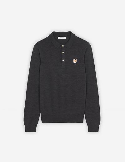 Dark Grey Men's Maison Kitsune Fox Head Patch Jumper Sweaters | AU-W0948