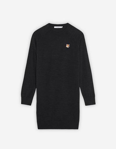 Dark Grey Women's Maison Kitsune Fox Head Patch Jumper Dress Sweaters | AU-S0M54