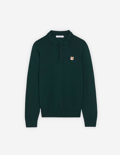 Deep Green Men's Maison Kitsune Fox Head Patch Jumper Sweaters | AU-G0481