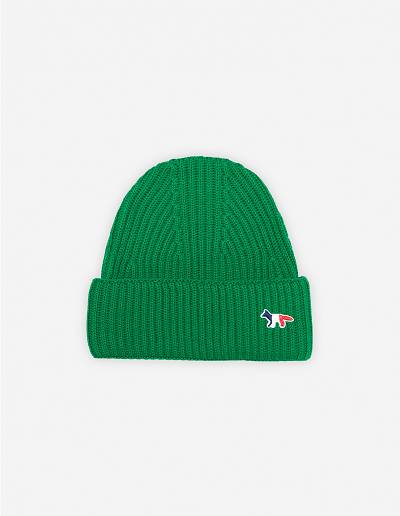 Deep Green Men's Maison Kitsune Tricolor Fox Patch Rib Hats | AU-H0M34