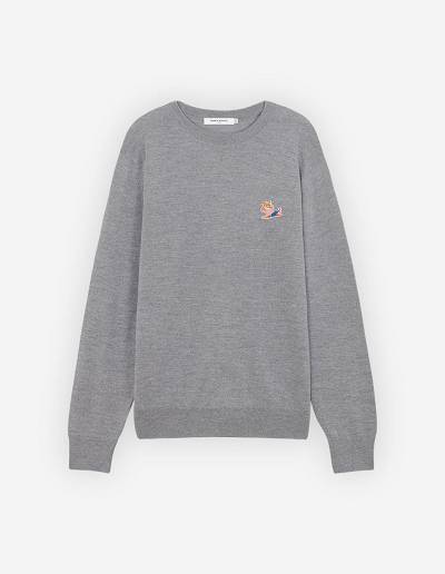 Grey Men's Maison Kitsune Frenchie Dressed Fox Patch Classic R-neck Sweaters | AU-A0611