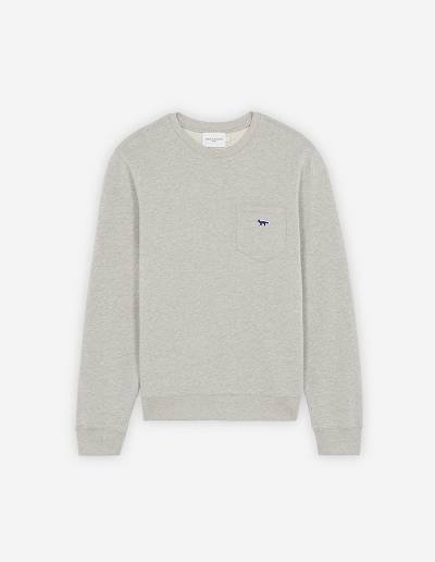 Grey Men's Maison Kitsune Navy Fox Patch Regular Pocket Sweatshirts | AU-M0968