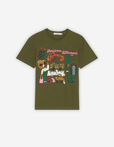 Khaki Grey Men's Maison Kitsune Bill Rebholz Ny Classic T Shirts | AU-K0487