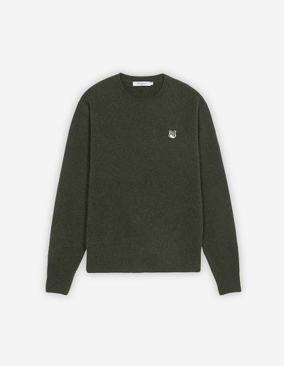 Khaki Grey Men's Maison Kitsune Grey Fox Head Patch Relaxed Jumper Sweaters | AU-M0228