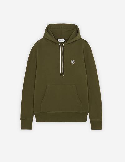 Khaki Grey Men's Maison Kitsune Grey Fox Head Patch Classic Hoodies | AU-S0594