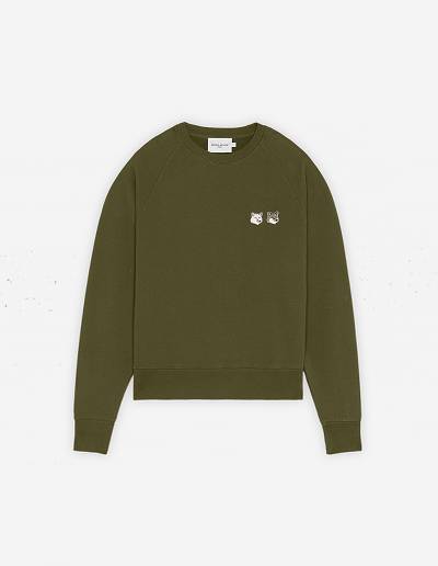 Khaki Grey Women's Maison Kitsune Monochrome Double Fox Head Adjusted Sweatshirts | AU-F0596