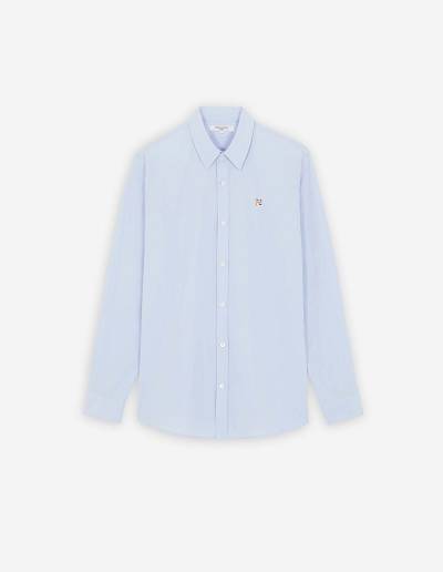 Light Blue Men's Maison Kitsune Fox Head Embroidery Classic Shirts | AU-G356