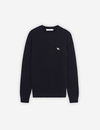 Navy Men's Maison Kitsune Baby Fox Patch Cosy R-neck Sweaters | AU-H0714