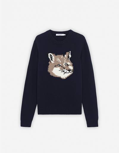 Navy Men's Maison Kitsune Big Fox Head Classic Sweaters | AU-S0333