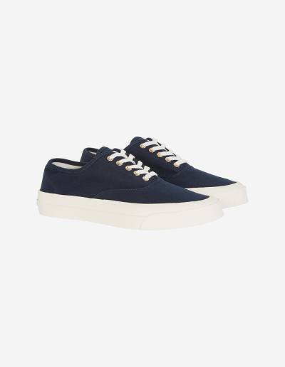 Navy Men's Maison Kitsune Canvas Laced Sneakers | AU-U0963