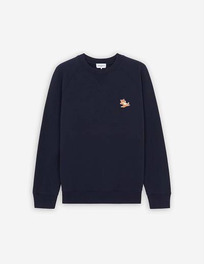 Navy Men's Maison Kitsune Chillax Fox Patch Classic Sweatshirts | AU-K0864