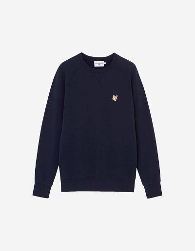 Navy Men's Maison Kitsune Fox Head Patch Classic Sweatshirts | AU-P0152