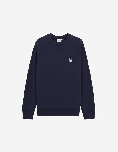 Navy Men's Maison Kitsune Grey Fox Head Patch Classic Sweatshirts | AU-J0947