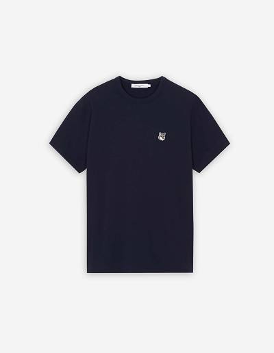 Navy Men's Maison Kitsune Grey Fox Head Patch Classic T Shirts | AU-K0853