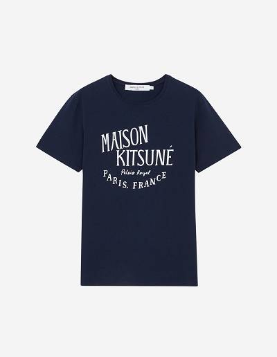 Navy Men's Maison Kitsune Palais Royal Classic T Shirts | AU-Q0148