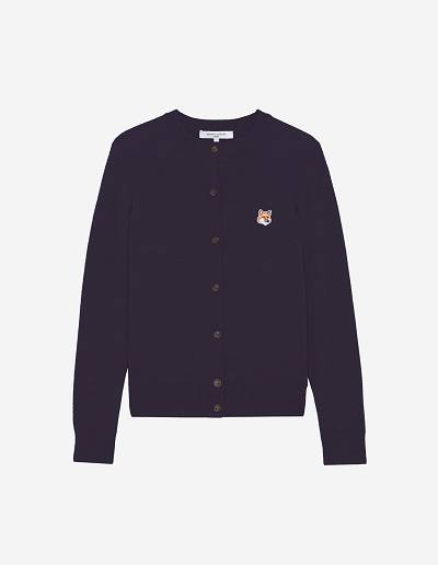 Navy Women's Maison Kitsune Fox Head Patch Adjusted R-neck Cardigan | AU-W0107