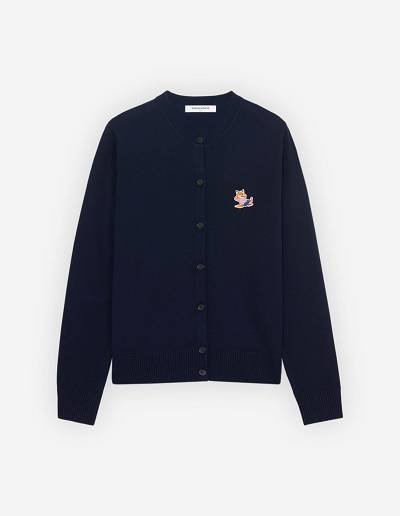 Navy Women's Maison Kitsune Frenchie Dressed Fox Patch Adjusted R-neck Cardigan | AU-S0241