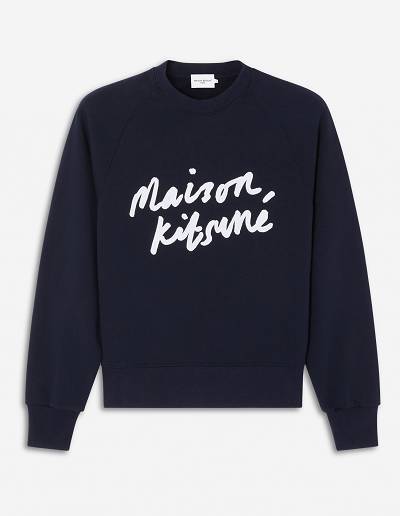 Navy Women's Maison Kitsune Handwriting Adjusted Sweatshirts | AU-V0346