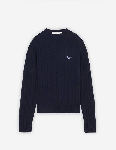 Navy Women's Maison Kitsune Navy Fox Patch Classic R-neck Sweaters | AU-W745