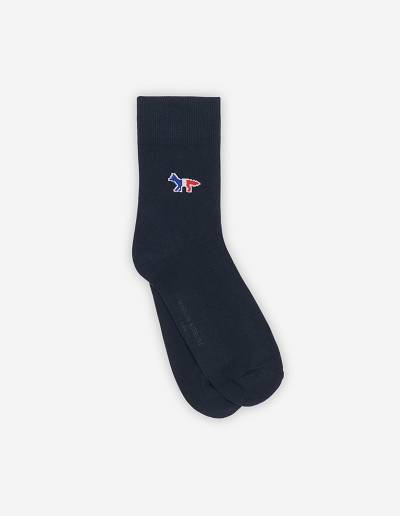 Navy Women's Maison Kitsune Tricolor Fox Socks | AU-L0633