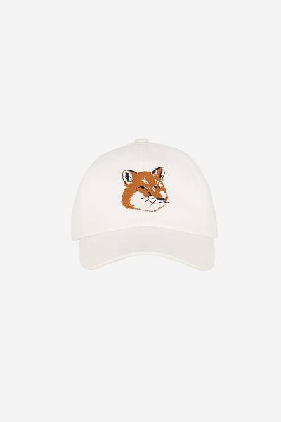 White Men's Maison Kitsune Large Fox Head Embroidery 6p Caps | AU-C0840