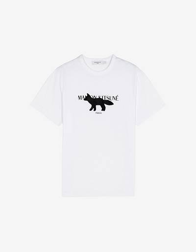 White Men's Maison Kitsune Profile Fox Stamp Classic T Shirts | AU-A0727