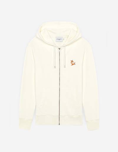 White Women's Maison Kitsune Chillax Fox Patch Zipped Hoodies | AU-M0M56