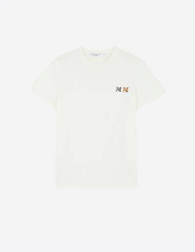 White Women's Maison Kitsune Double Fox Head Patch Classic T Shirts | AU-O1305